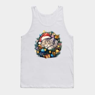 Lazy American Shorthair Cat At Christmas Tank Top